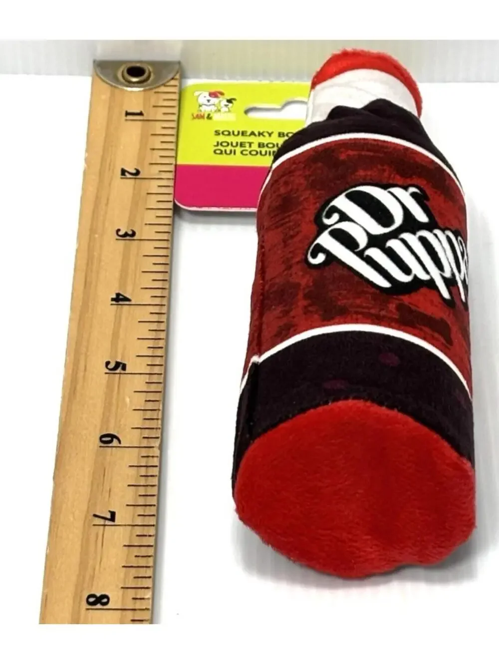 Dr. Puppa Plush Dog Toy Soft Drink Bottle Squeaky Chew Interactive Pet Toy NEW